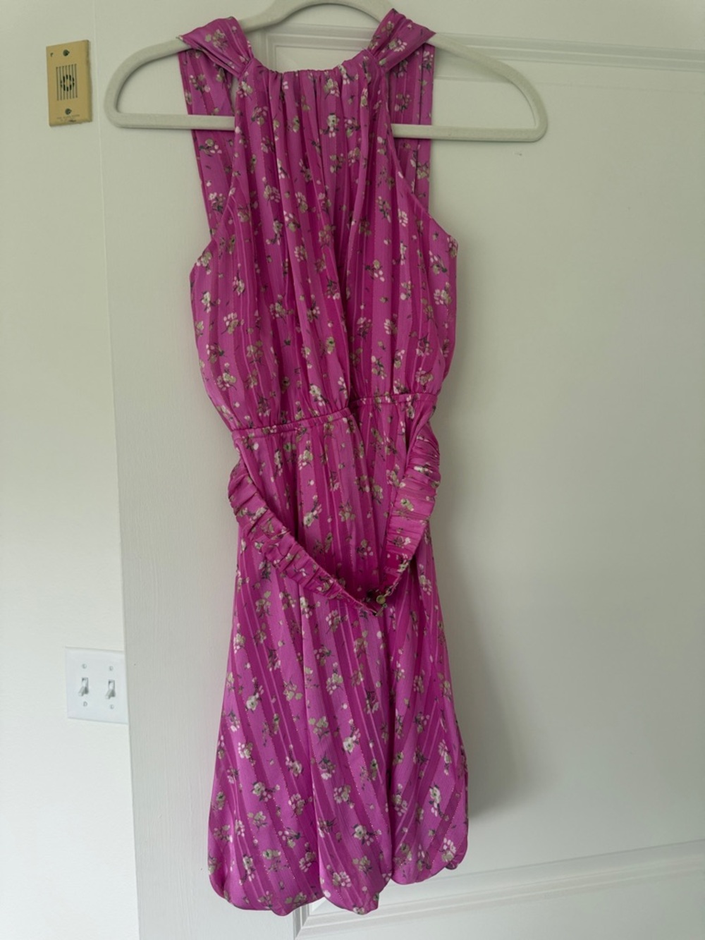 Pink Floral Sleeveless Dress with belt